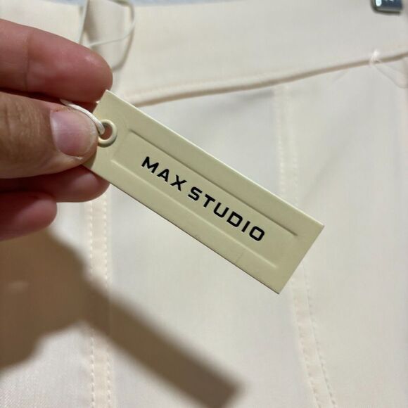 Max Studio Womens Bone Hine Rise Elastic Waist Wide Leg Palazzo Pants Large NEW - Picture 7 of 9